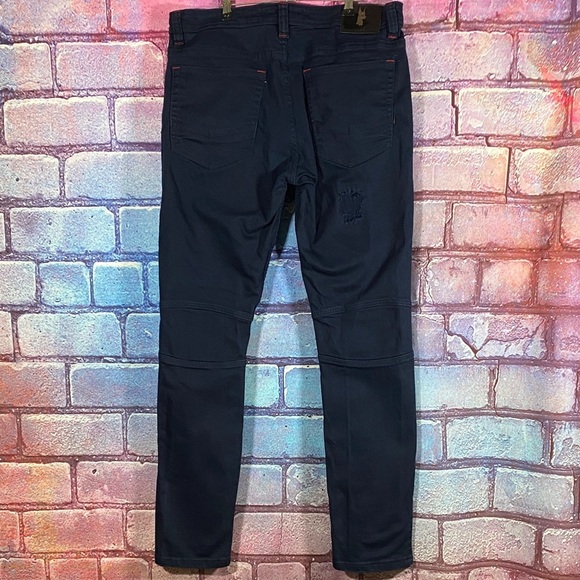 Makobi Moto Jeans 36x34 Navy Mens Distressed Slim Fit Biker Denim Pants Stretch - Picture 5 of 15